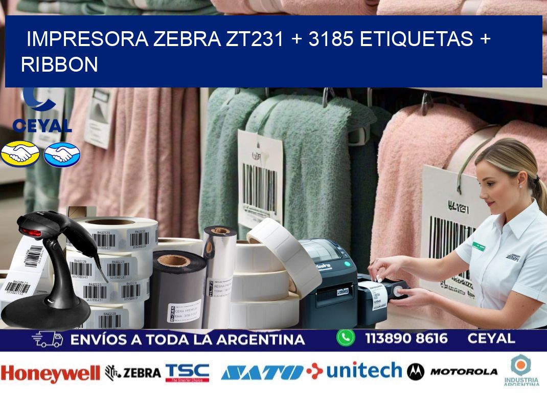 impresora zebra zt231 + 3185 etiquetas + ribbon