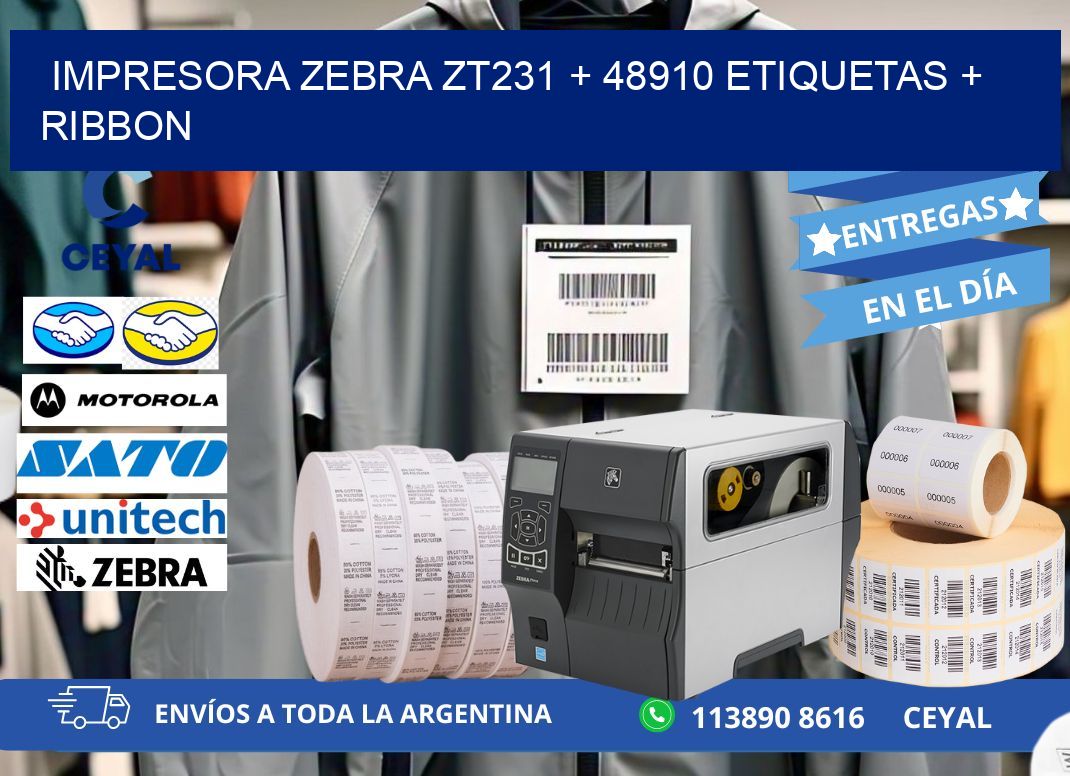 impresora zebra zt231 + 48910 etiquetas + ribbon