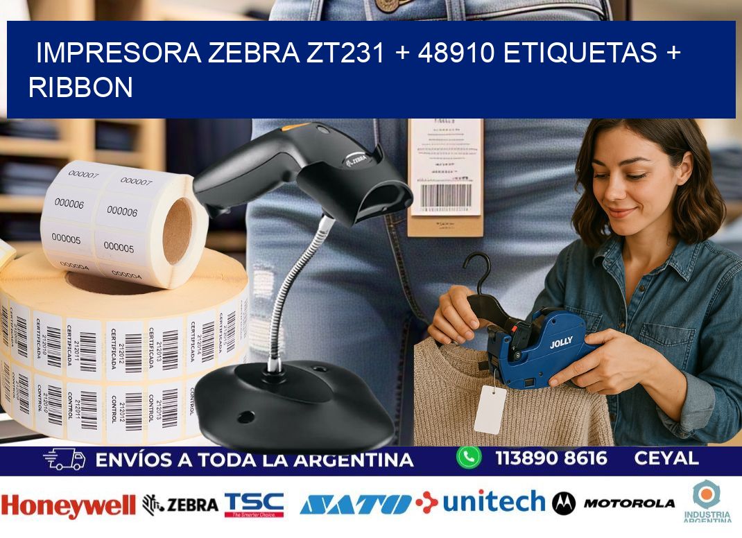 impresora zebra zt231 + 48910 etiquetas + ribbon