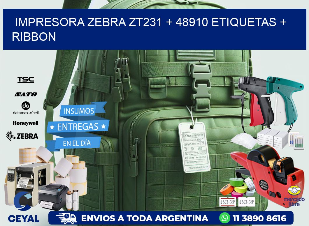 impresora zebra zt231 + 48910 etiquetas + ribbon