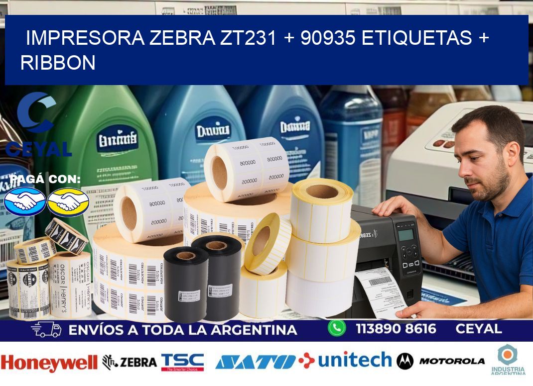 impresora zebra zt231 + 90935 etiquetas + ribbon