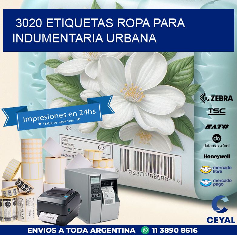 3020 Etiquetas ropa para indumentaria urbana