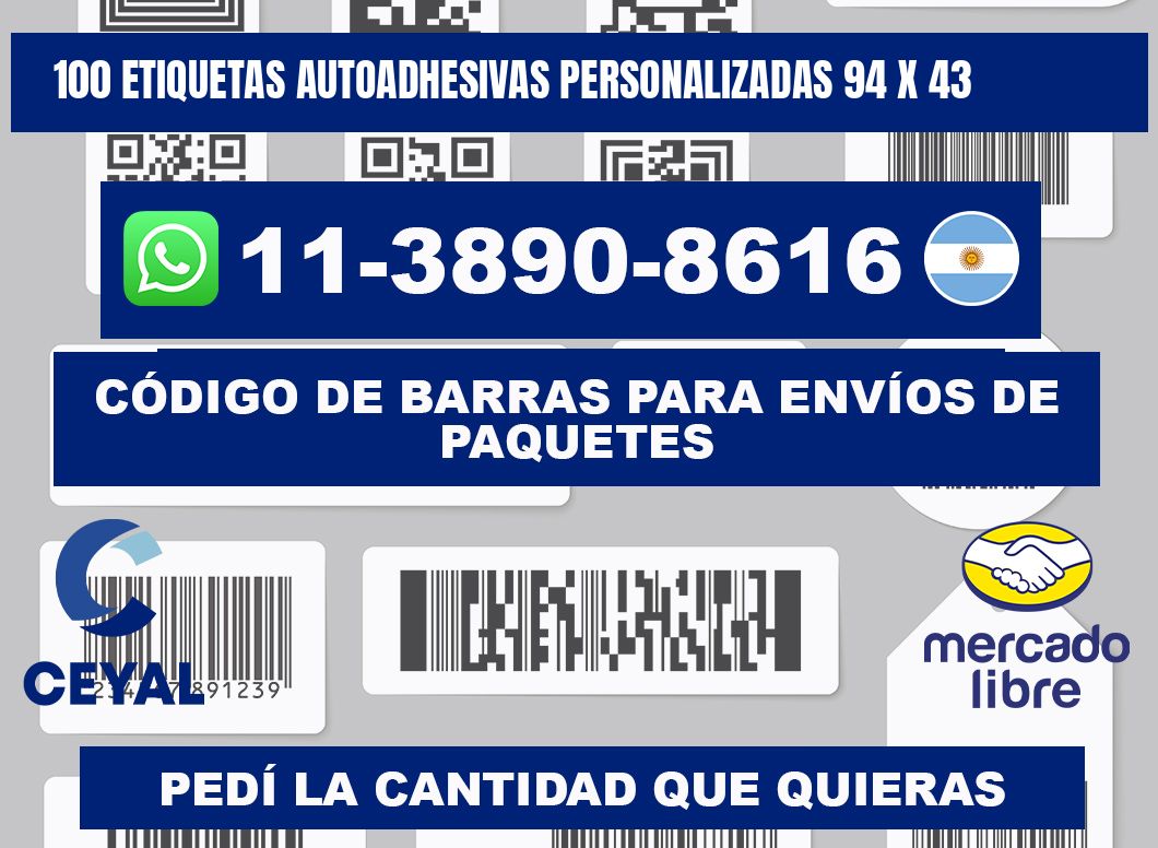 100 Etiquetas autoadhesivas personalizadas 94 x 43