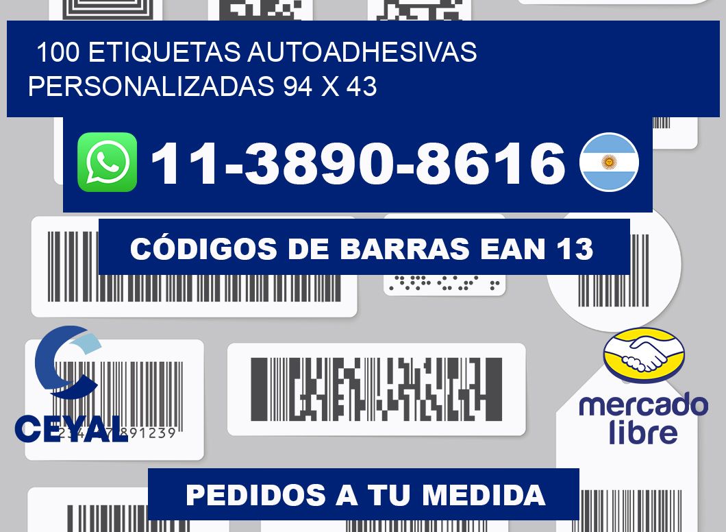 100 Etiquetas autoadhesivas personalizadas 94 x 43
