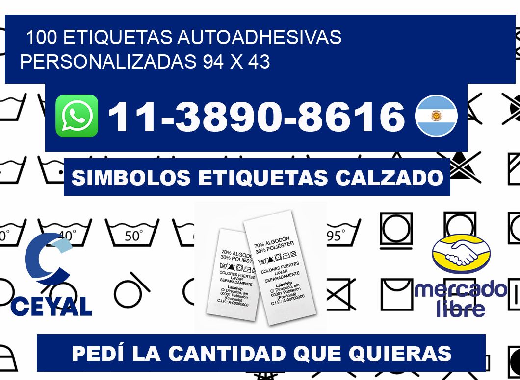 100 Etiquetas autoadhesivas personalizadas 94 x 43