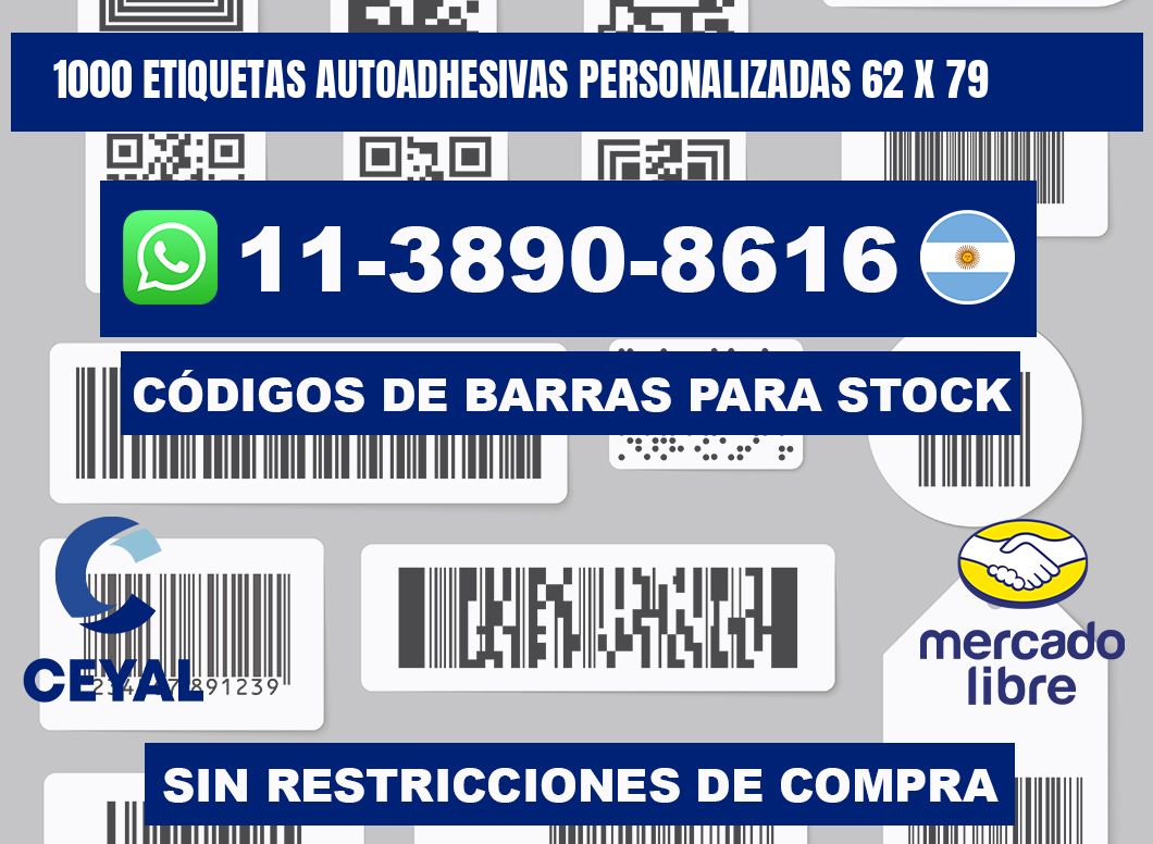 1000 Etiquetas autoadhesivas personalizadas 62 x 79