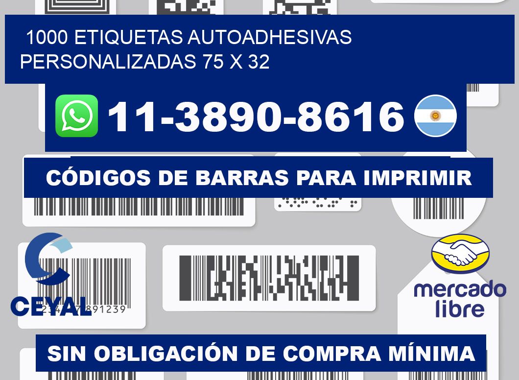 1000 Etiquetas autoadhesivas personalizadas 75 x 32