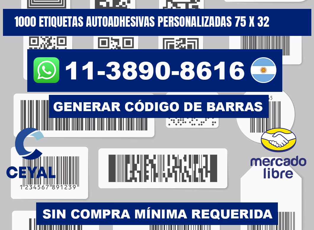 1000 Etiquetas autoadhesivas personalizadas 75 x 32