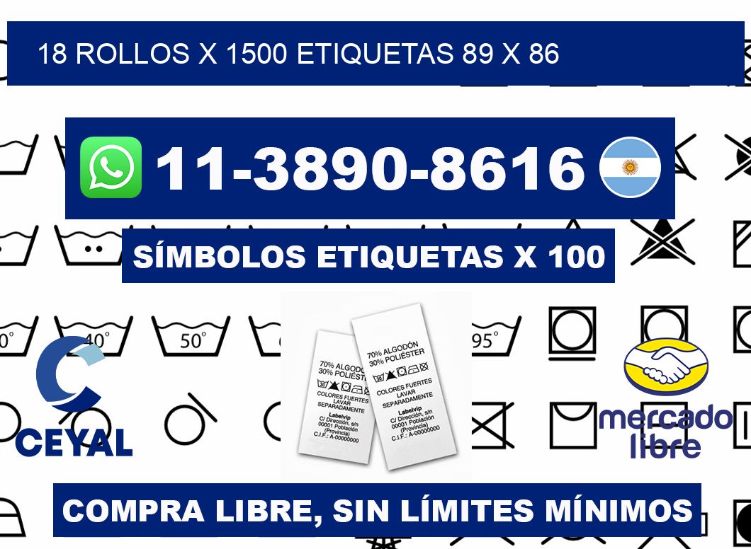 18 rollos x 1500 etiquetas 89 x 86