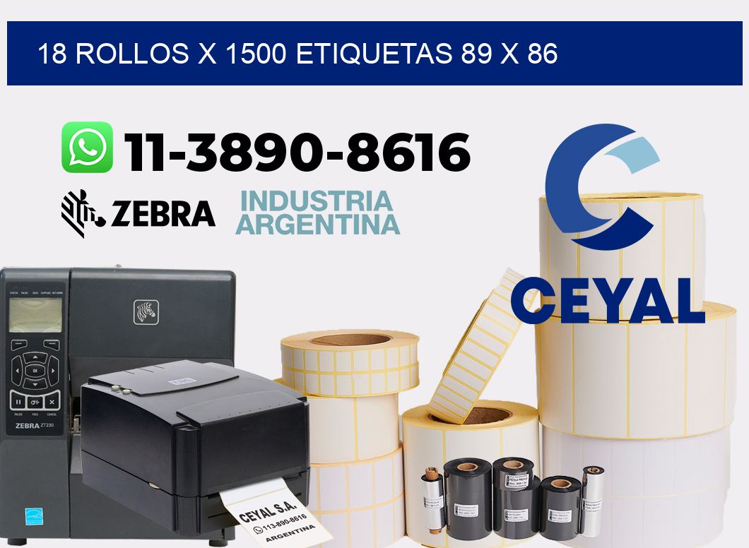 18 rollos x 1500 etiquetas 89 x 86