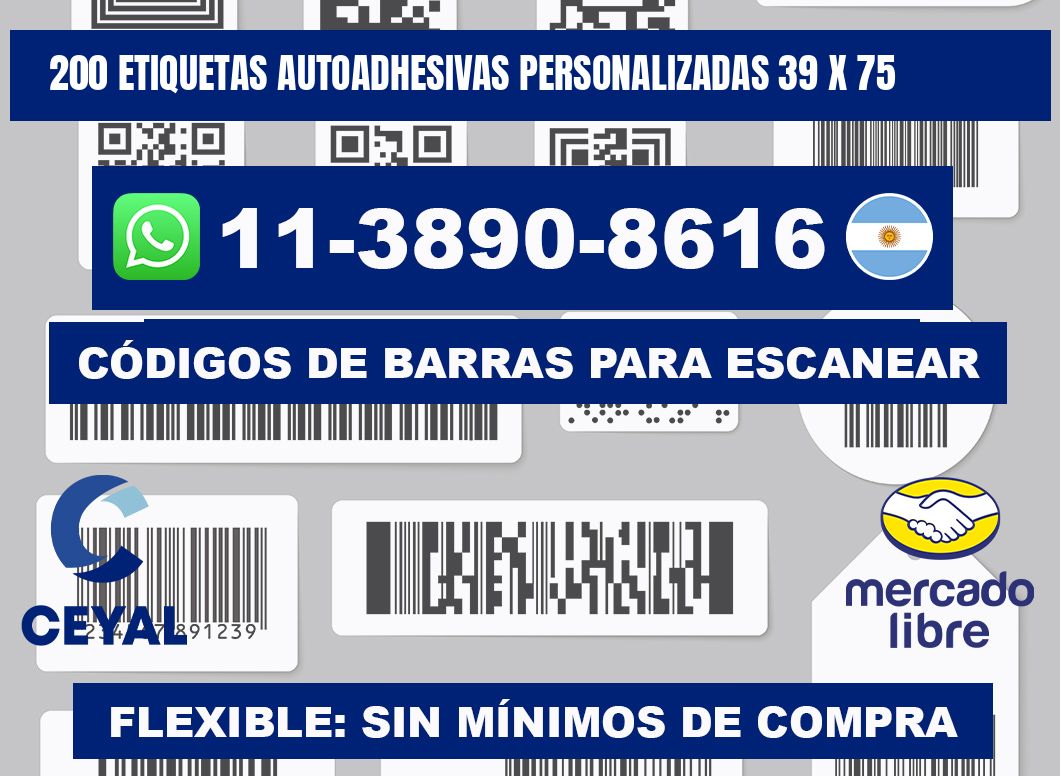 200 Etiquetas autoadhesivas personalizadas 39 x 75