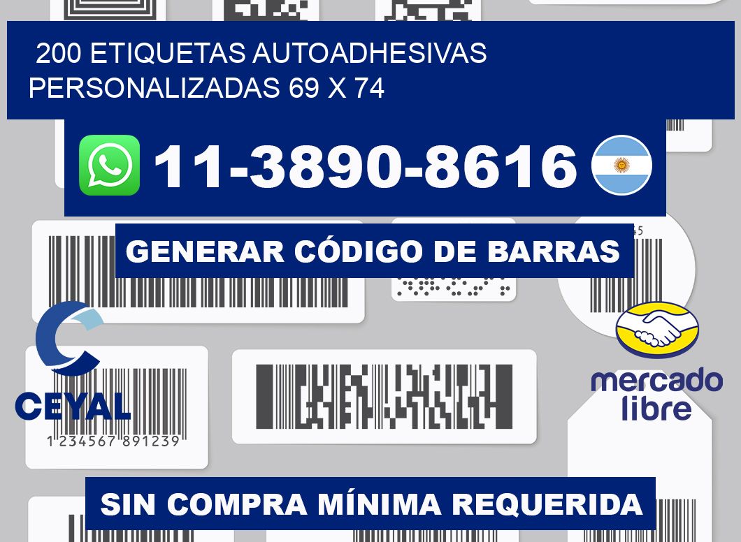200 Etiquetas autoadhesivas personalizadas 69 x 74