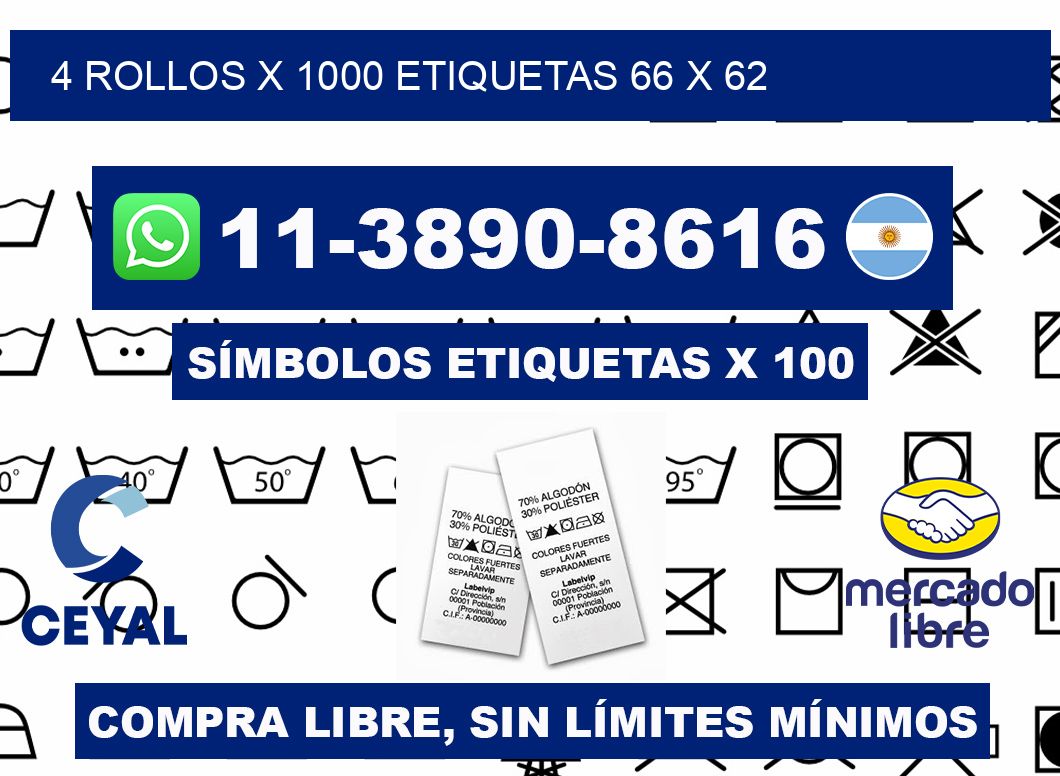 4 rollos x 1000 etiquetas 66 x 62