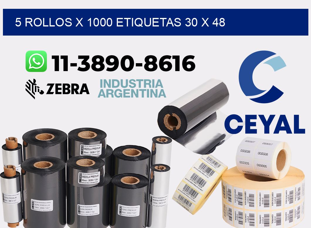 5 rollos x 1000 etiquetas 30 x 48