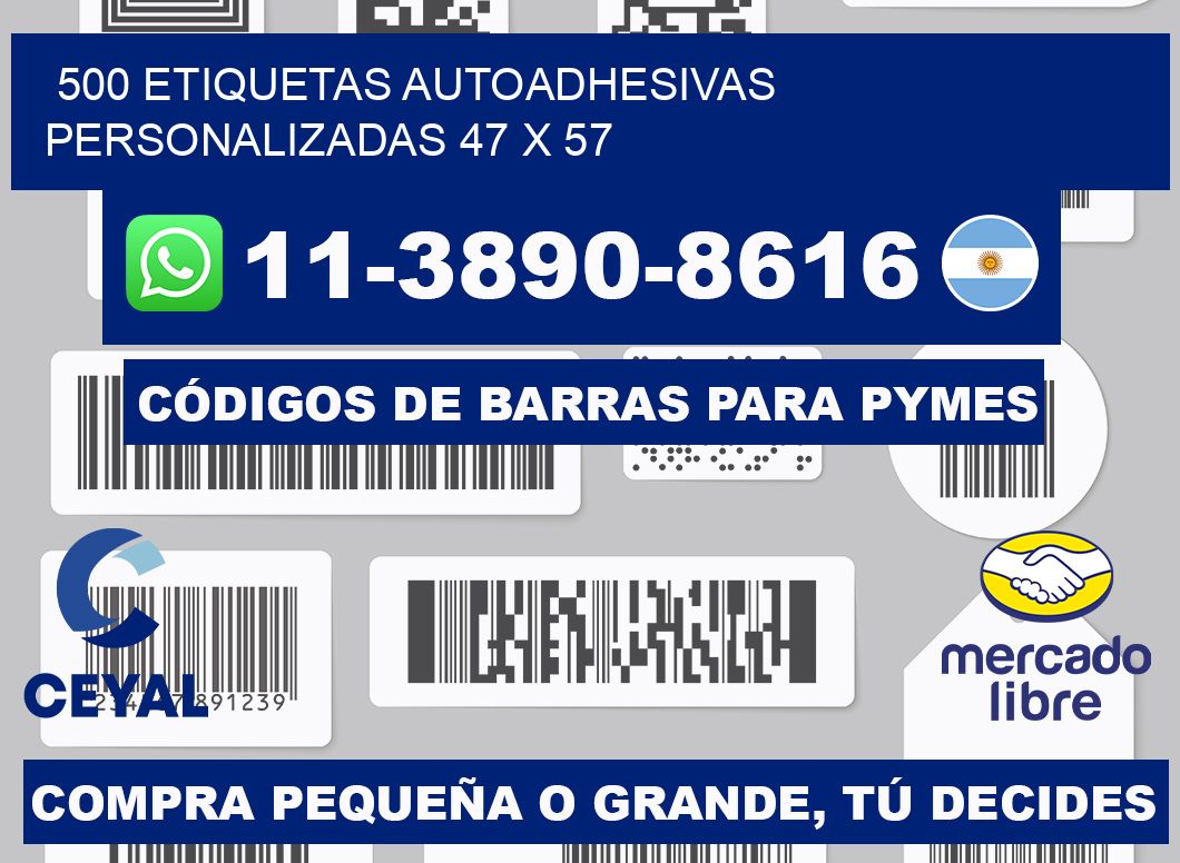 500 Etiquetas autoadhesivas personalizadas 47 x 57