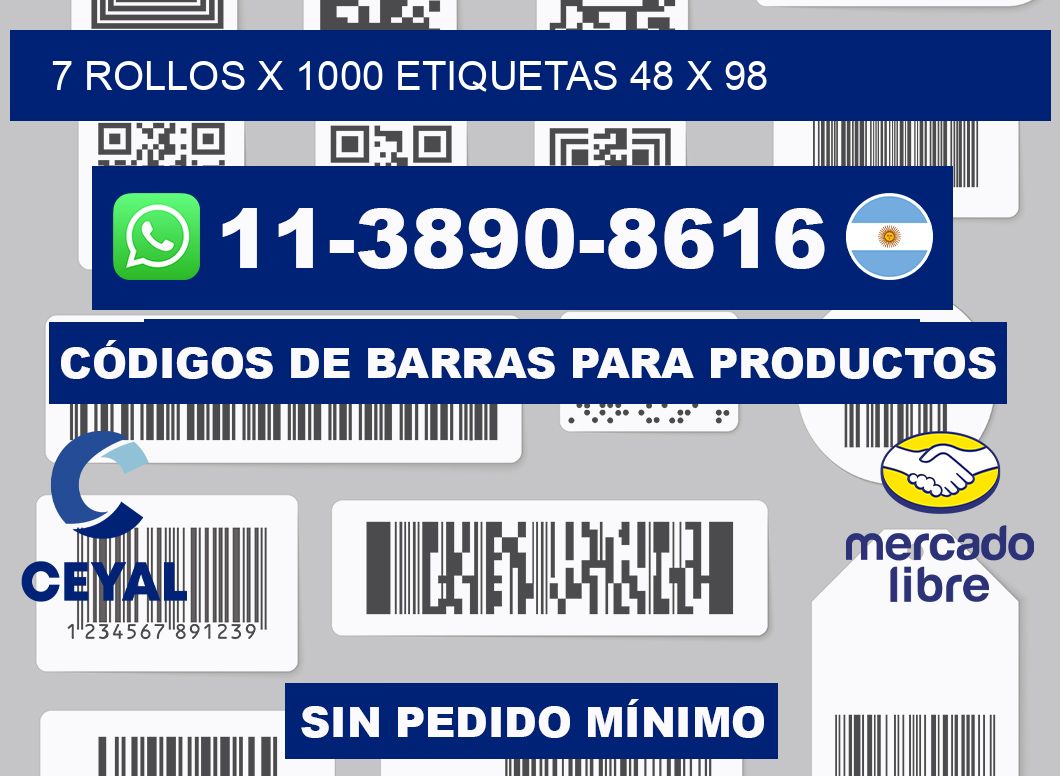 7 rollos x 1000 etiquetas 48 x 98