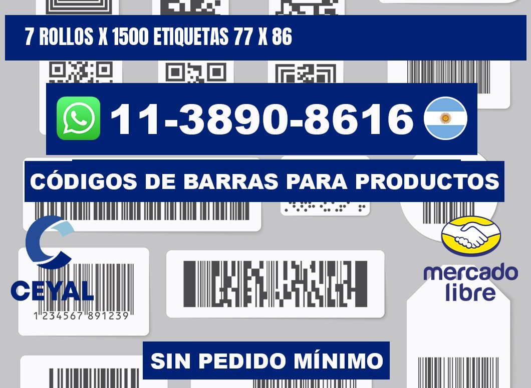 7 rollos x 1500 etiquetas 77 x 86