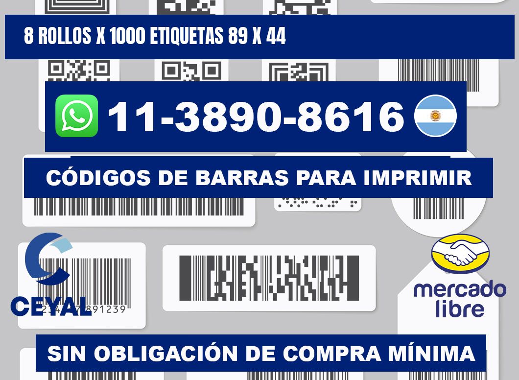 8 rollos x 1000 etiquetas 89 x 44