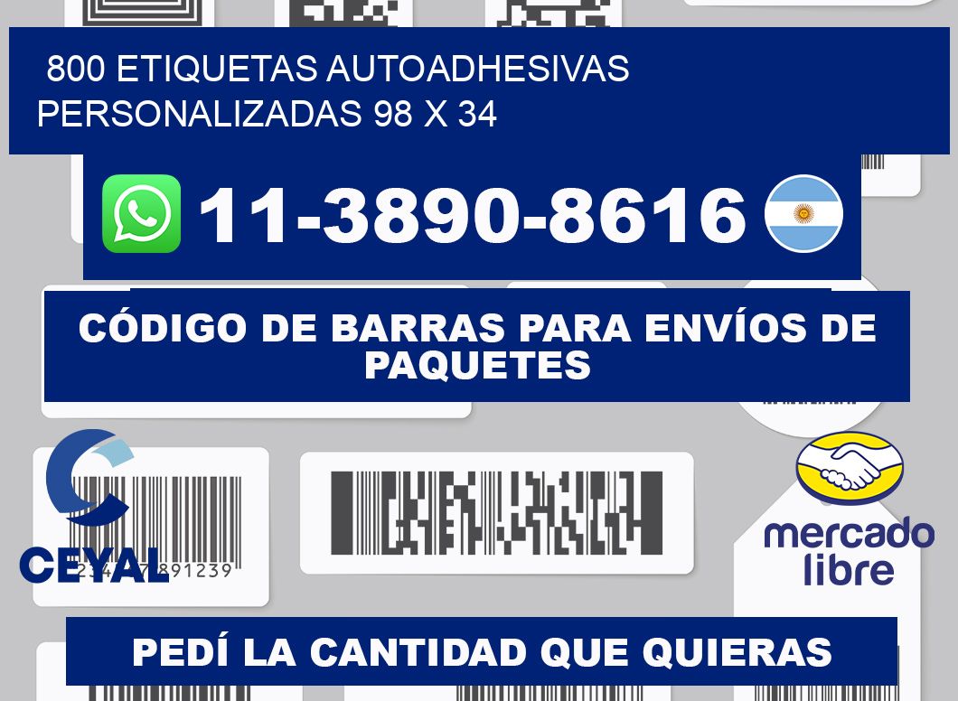 800 Etiquetas autoadhesivas personalizadas 98 x 34