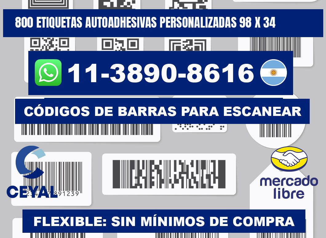 800 Etiquetas autoadhesivas personalizadas 98 x 34