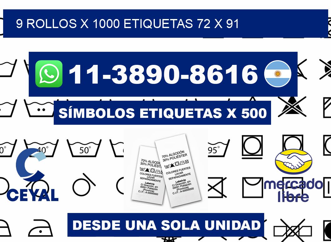 9 rollos x 1000 etiquetas 72 x 91