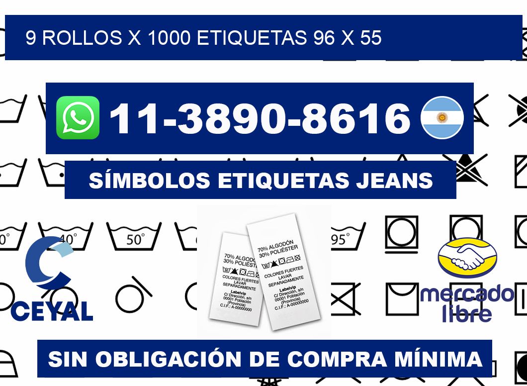 9 rollos x 1000 etiquetas 96 x 55