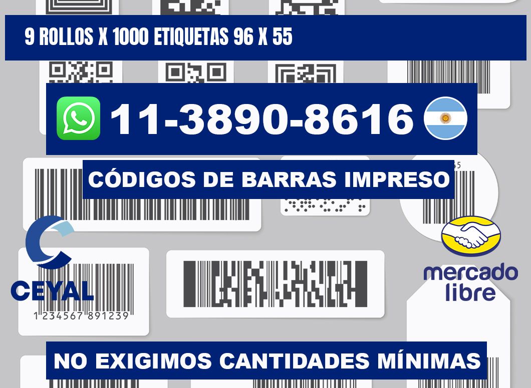 9 rollos x 1000 etiquetas 96 x 55
