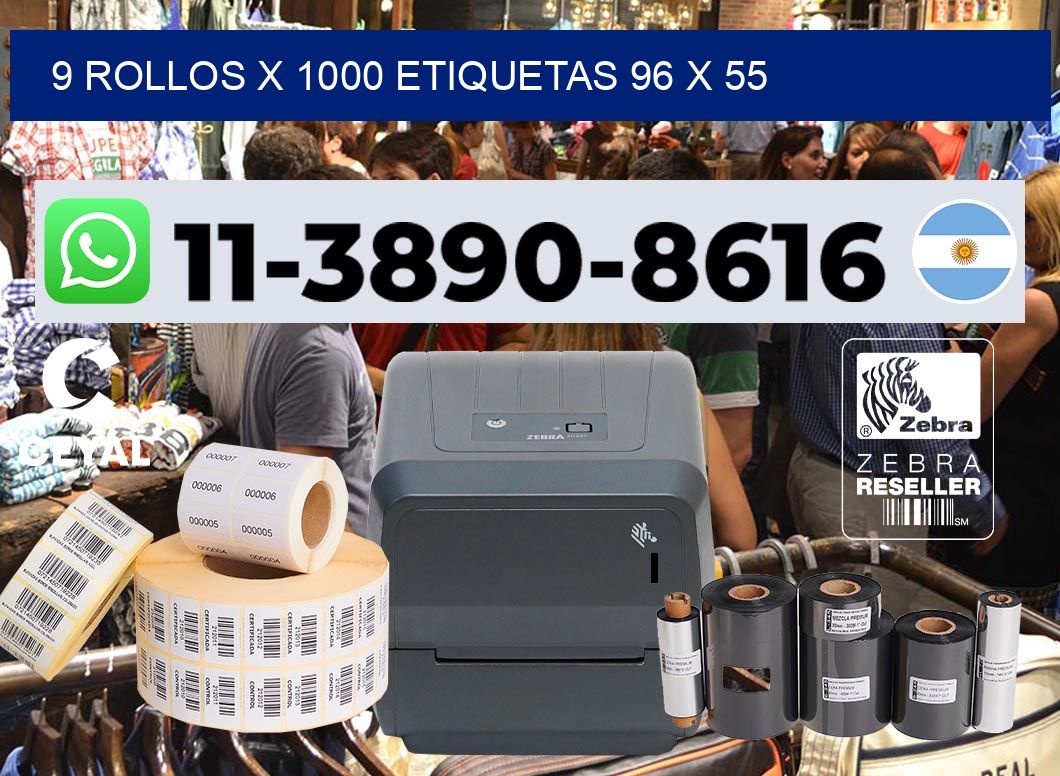 9 rollos x 1000 etiquetas 96 x 55