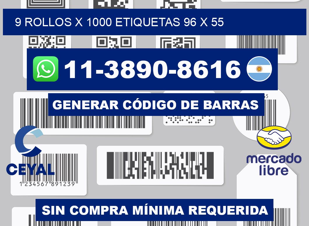 9 rollos x 1000 etiquetas 96 x 55