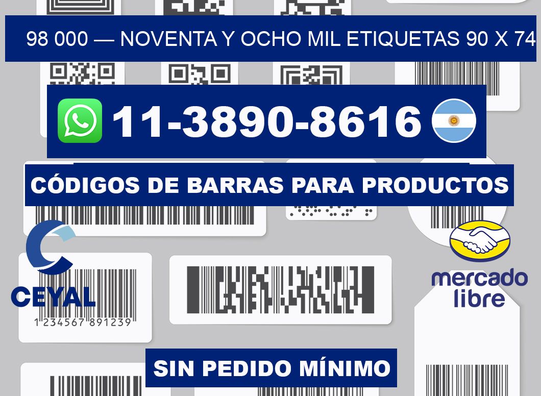 98 000 — noventa y ocho mil etiquetas 90 x 74