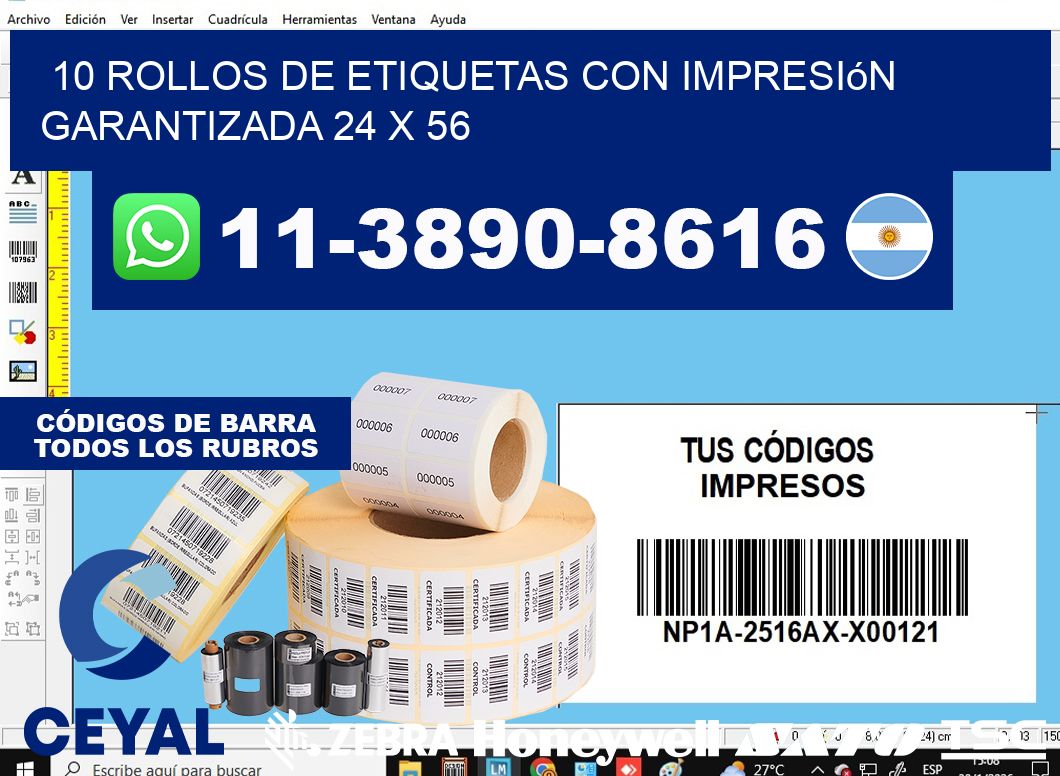 10 rollos de etiquetas con impresión garantizada 24 x 56