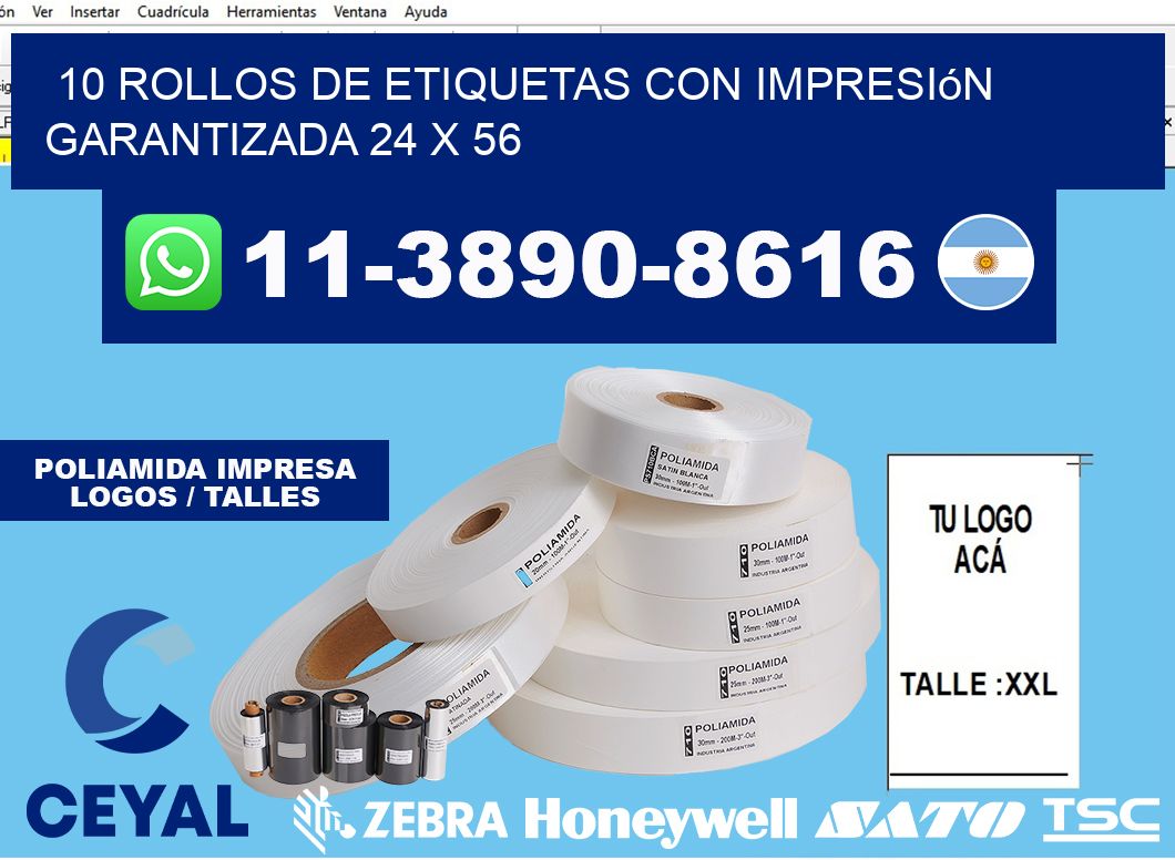 10 rollos de etiquetas con impresión garantizada 24 x 56