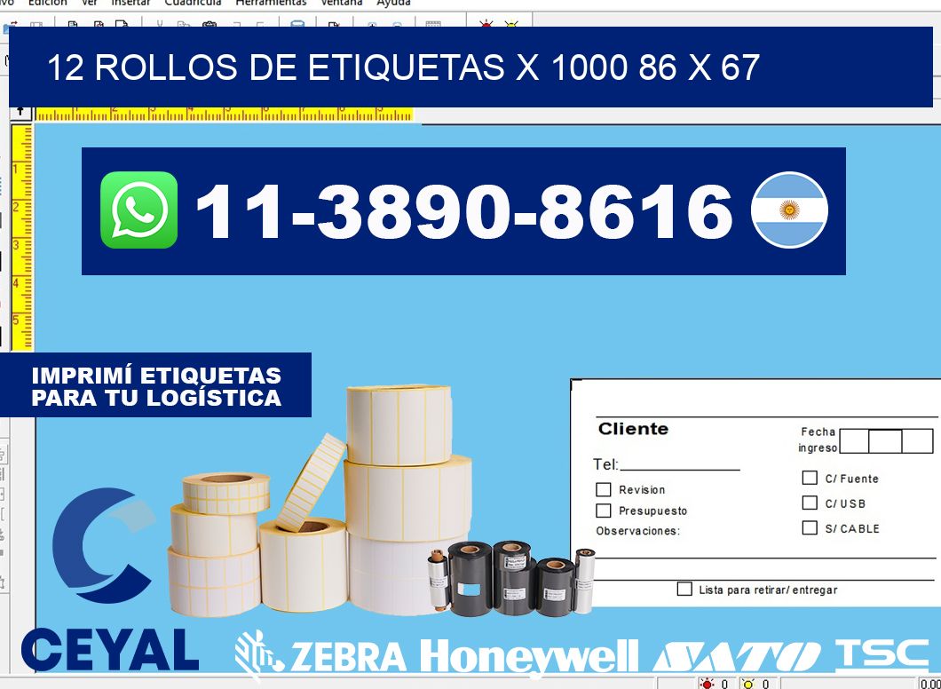12 rollos de etiquetas x 1000 86 x 67
