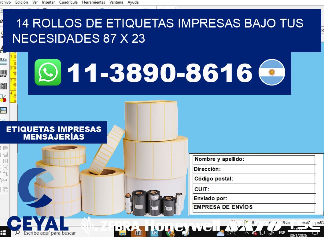14 rollos de etiquetas impresas bajo tus necesidades 87 x 23