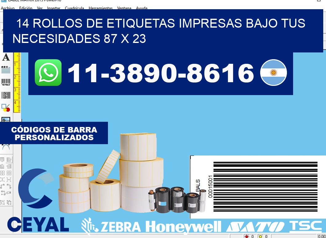 14 rollos de etiquetas impresas bajo tus necesidades 87 x 23