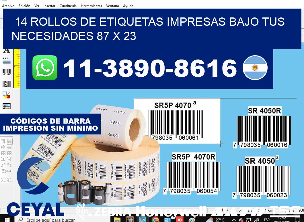 14 rollos de etiquetas impresas bajo tus necesidades 87 x 23