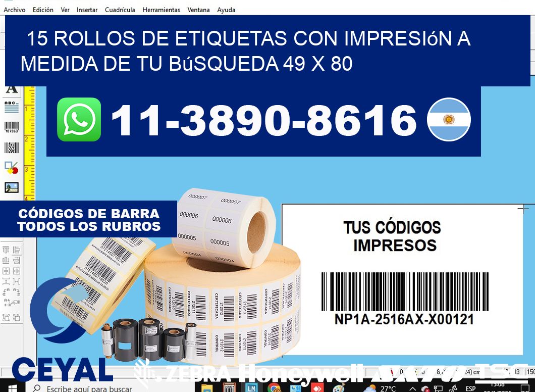 15 rollos de etiquetas con impresión a medida de tu búsqueda 49 x 80