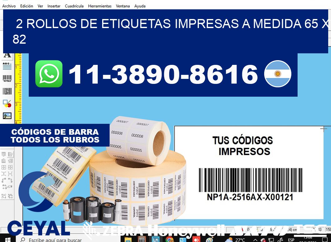 2 rollos de etiquetas impresas a medida 65 x 82