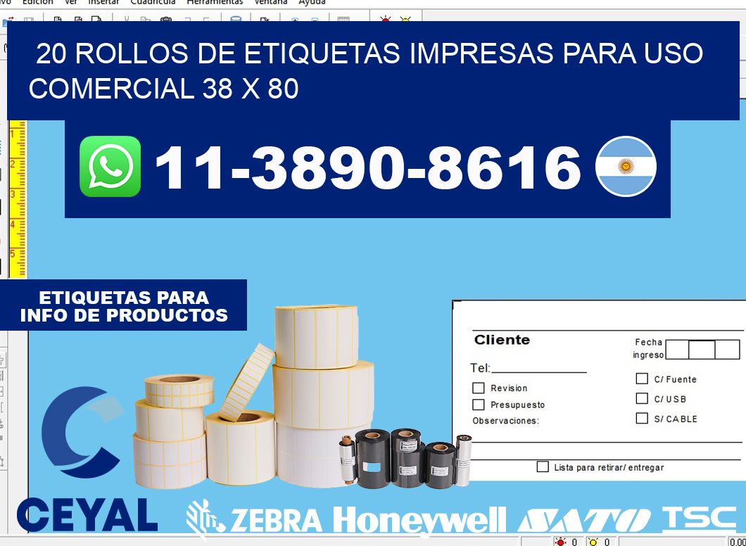 20 rollos de etiquetas impresas para uso comercial 38 x 80