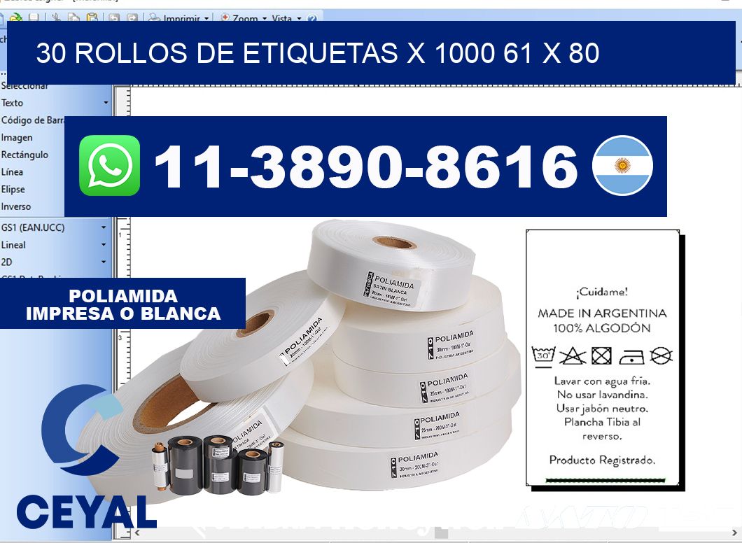 30 rollos de etiquetas x 1000 61 x 80