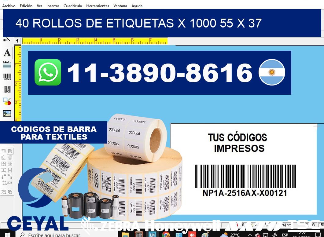 40 rollos de etiquetas x 1000 55 x 37