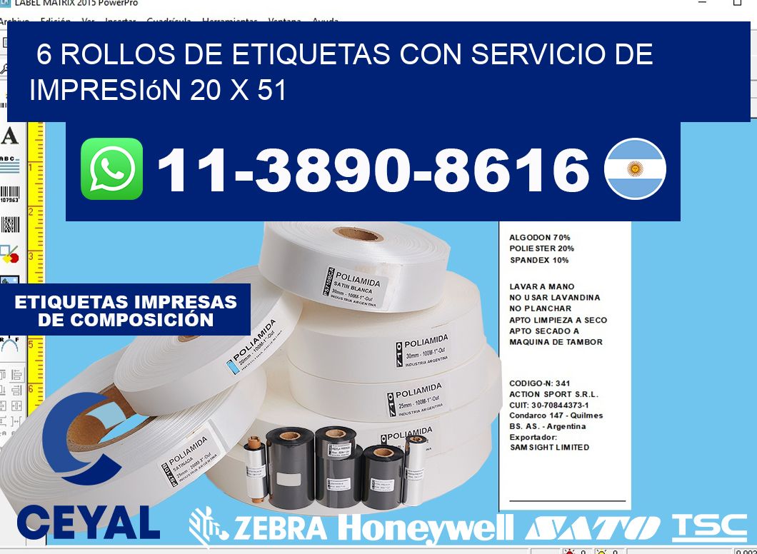 6 rollos de etiquetas con servicio de impresión 20 x 51