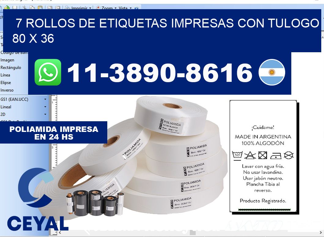 7 rollos de etiquetas impresas con tulogo 80 x 36