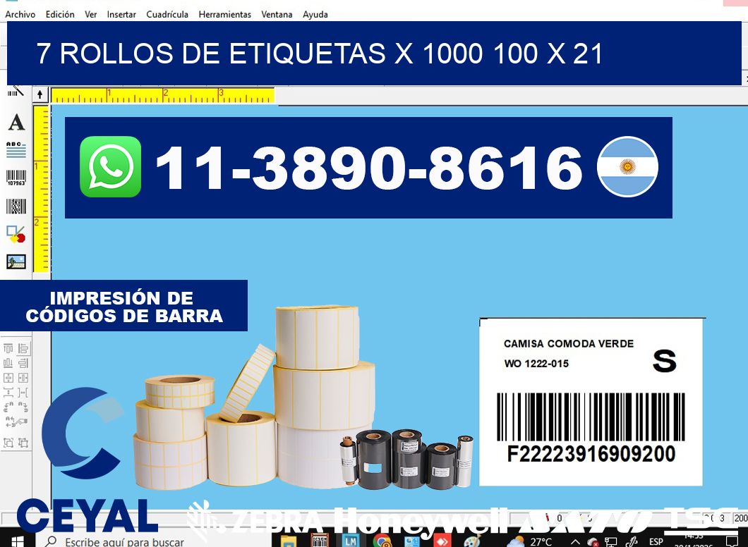 7 rollos de etiquetas x 1000 100 x 21
