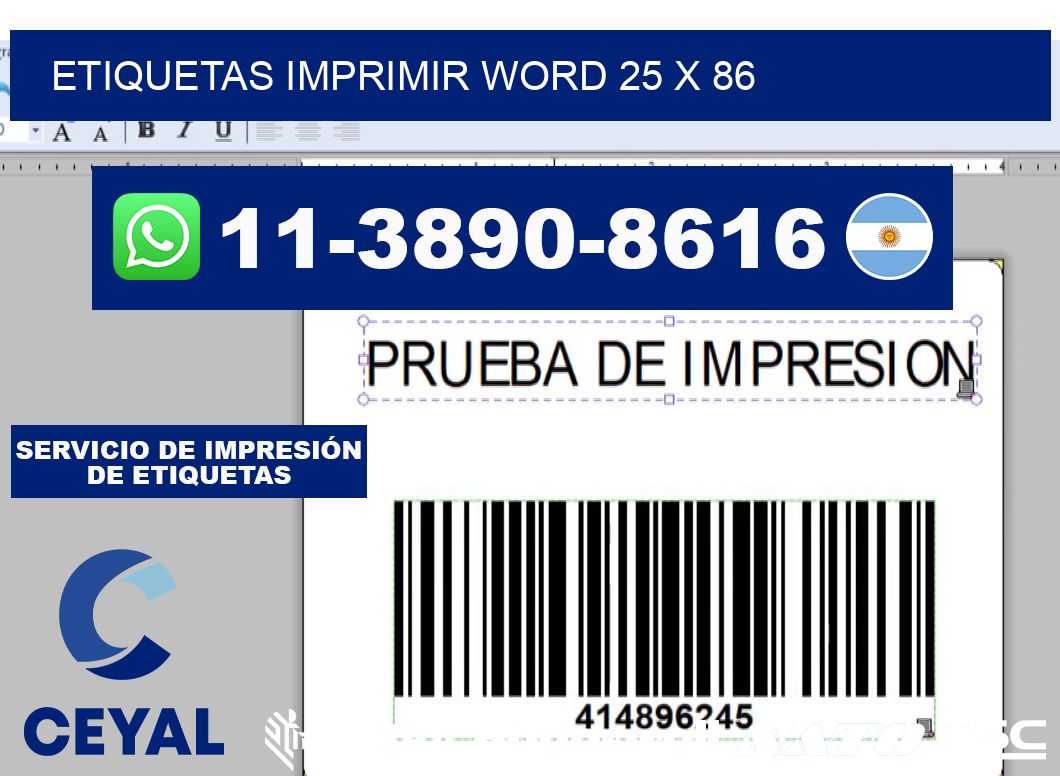 Etiquetas imprimir Word 25 x 86