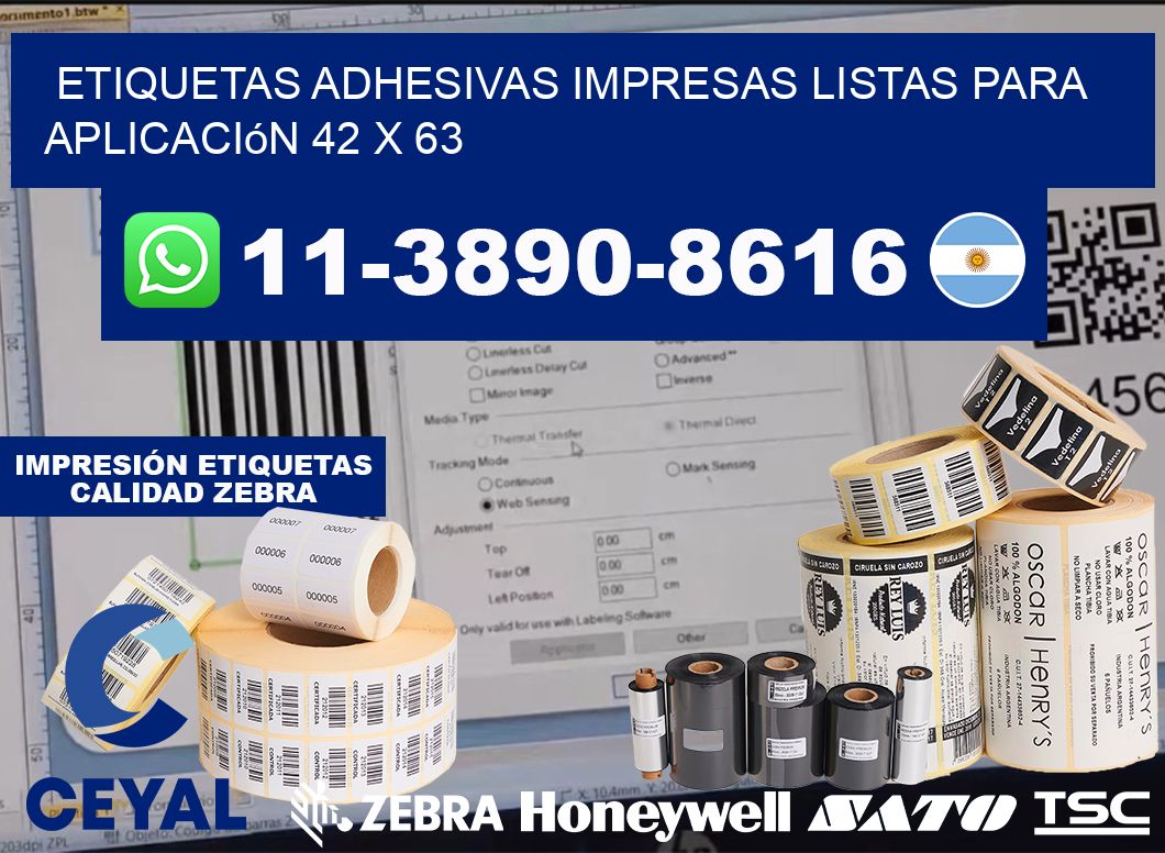 etiquetas adhesivas impresas listas para aplicación 42 x 63