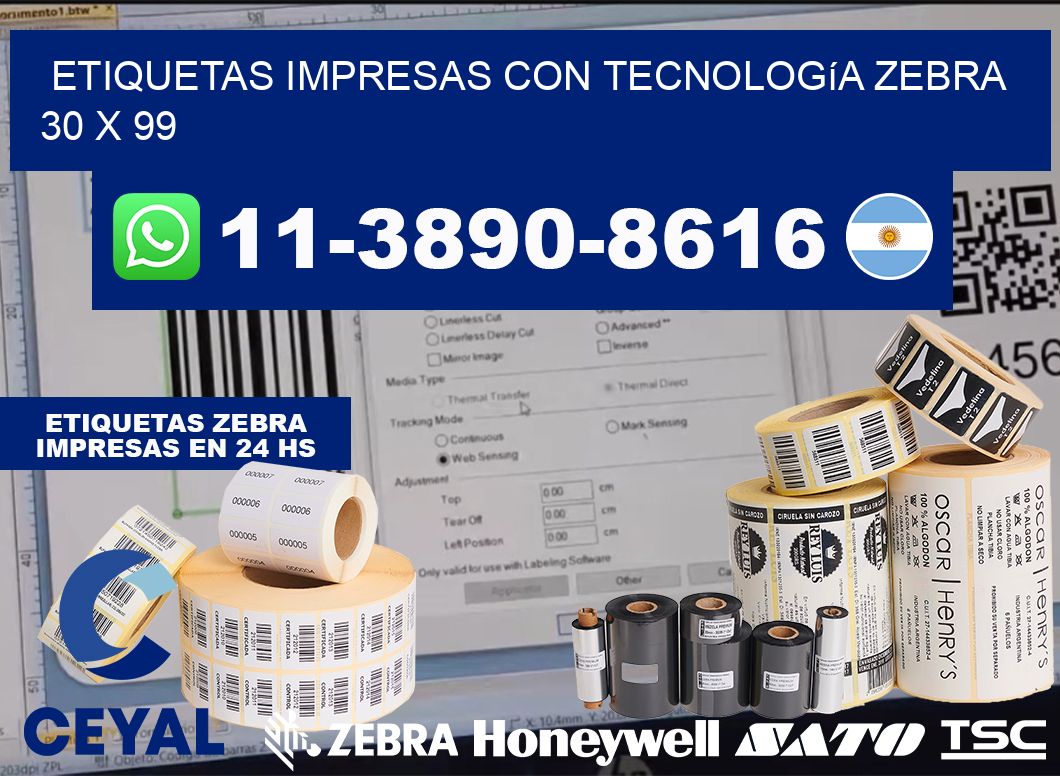 etiquetas impresas con tecnología Zebra 30 x 99
