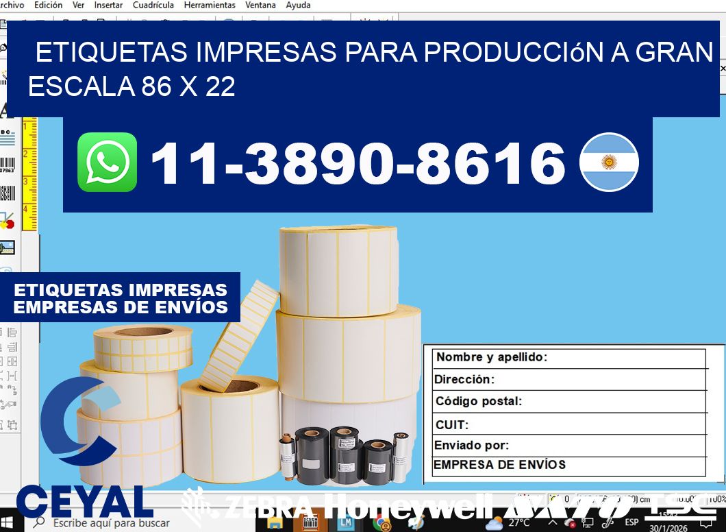 etiquetas impresas para producción a gran escala 86 x 22