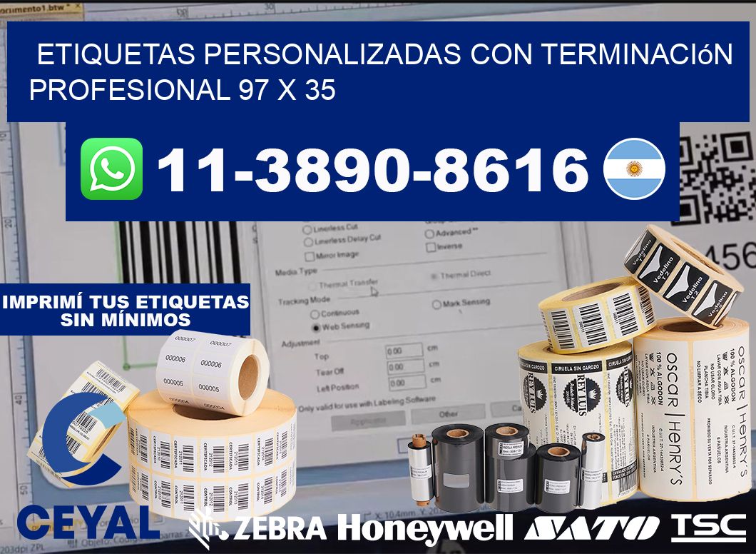 etiquetas personalizadas con terminación profesional 97 x 35