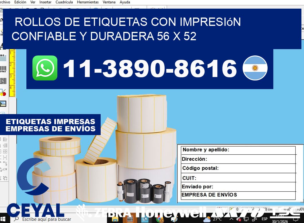 rollos de etiquetas con impresión confiable y duradera 56 x 52